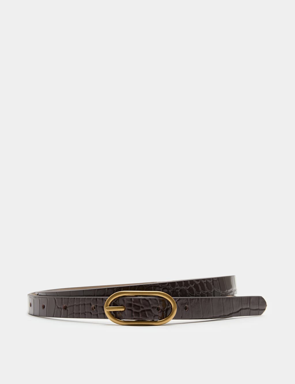 M&S Women's Croc Effect Skinny Jeans Belt - Large - Brown Mix