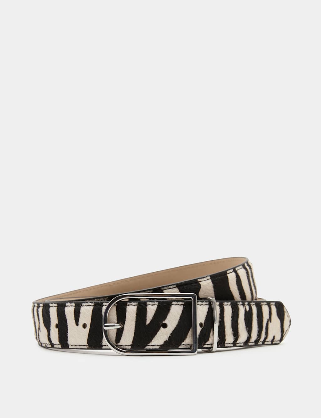 M&S Women's Hair On Leather Blend Animal Print Jeans Belt - Medium - Black Mix