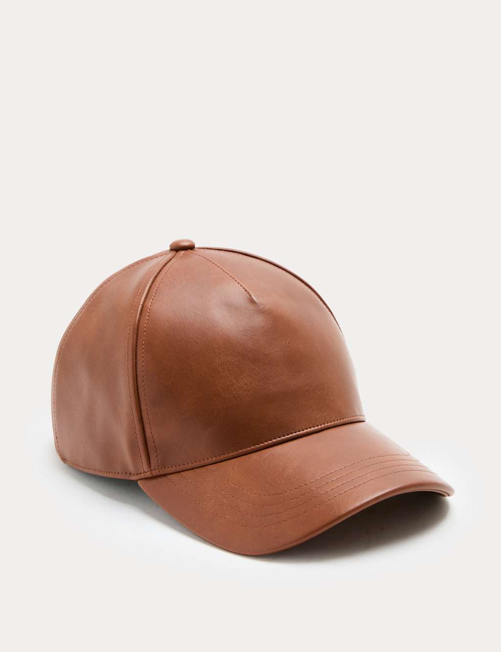M&S Faux Leather Baseball Cap Tan
