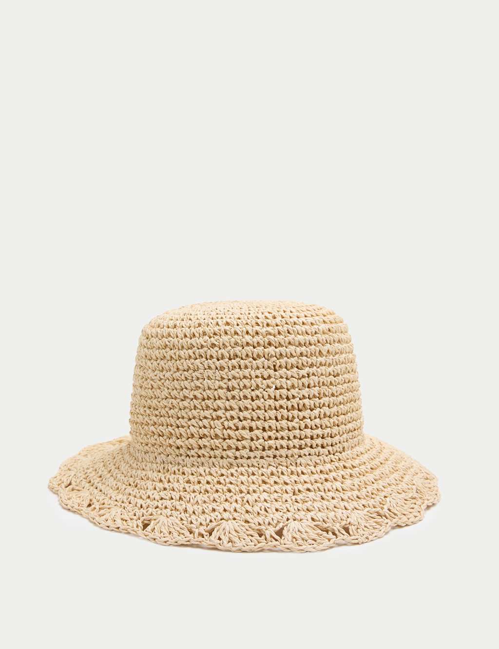M&S Women's Straw Scalloped Edge Fedora Hat - Small-Medium - Natural