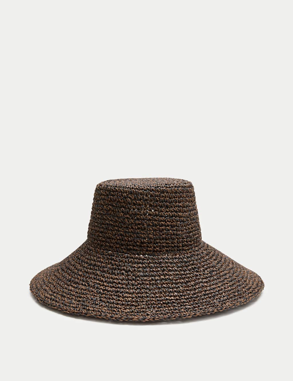 M&S Women's Straw Scalloped Edge Hat - Medium-Large - Chocolate Mix