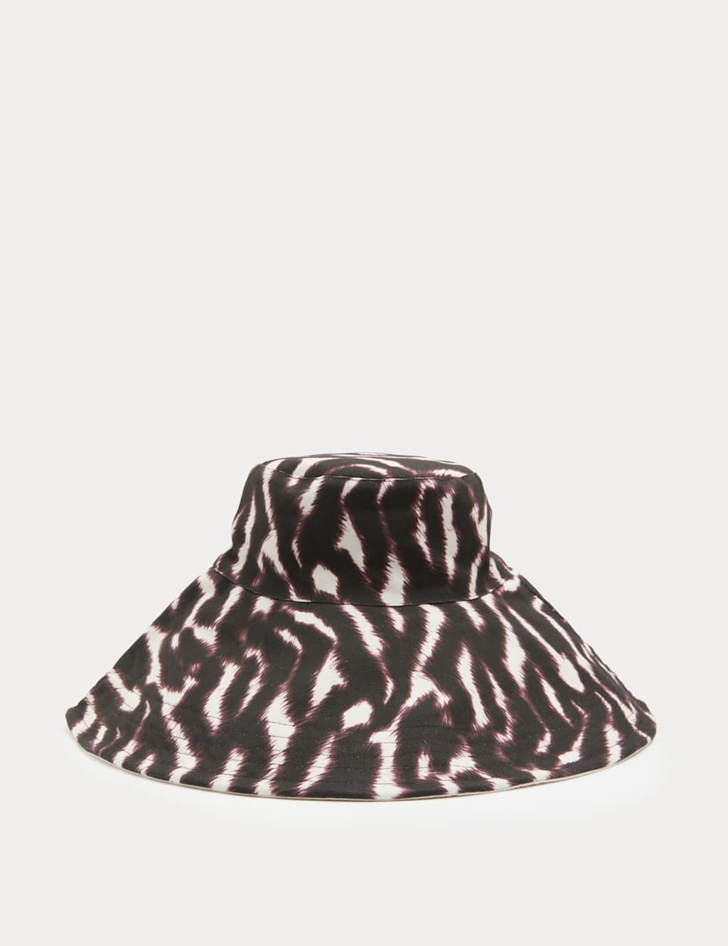 M&S Women's Pure Cotton Reversible Wide Brim Bucket Hat - Small-Medium - Black Mix