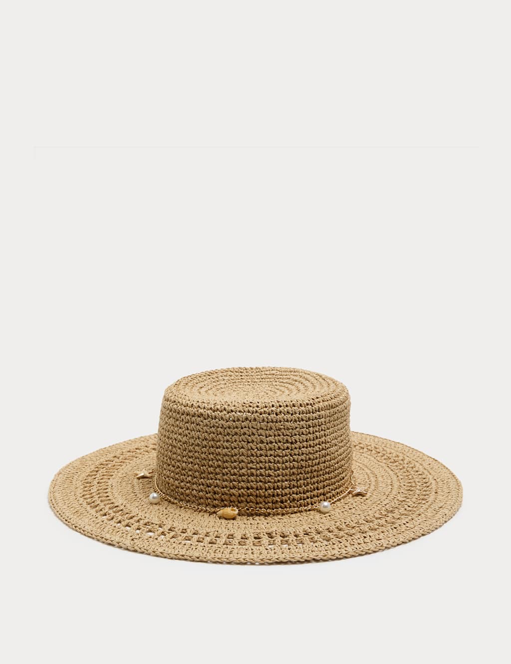 M&S Women's Shell Detail Floppy Fedora Hat - Medium-Large - Natural