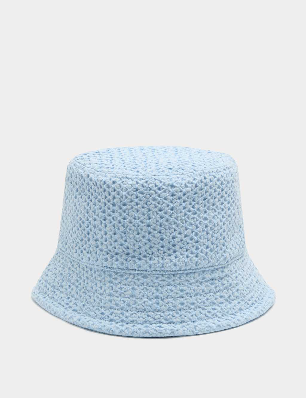 M&S Women's Pure Cotton Textured Bucket Hat - Small-Medium - Blue