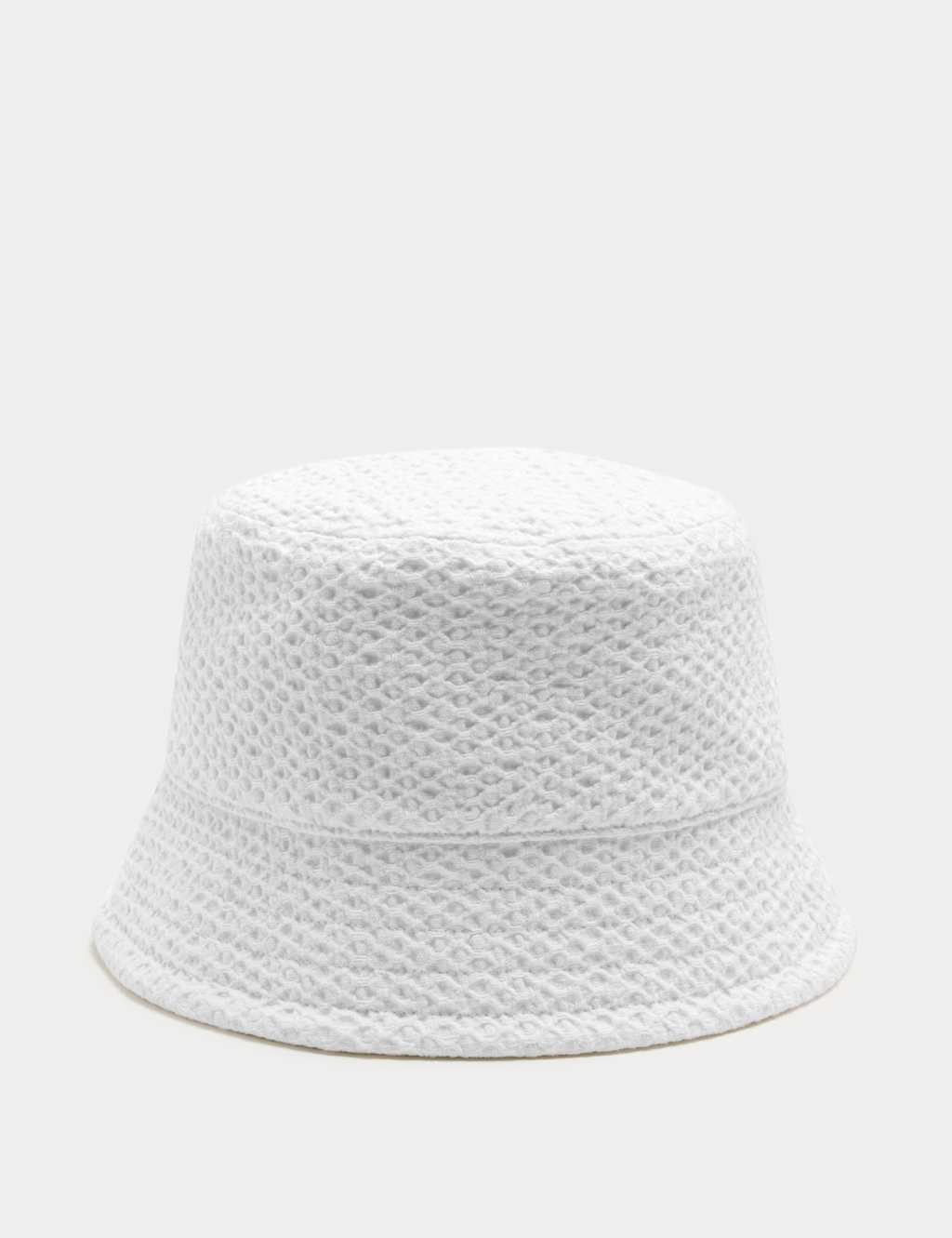 M&S Women's Pure Cotton Textured Bucket Hat - Small-Medium - White