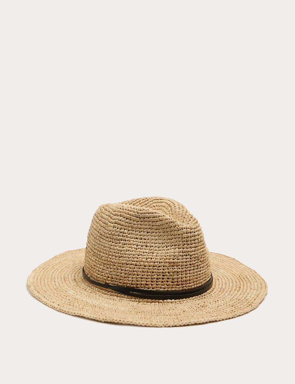 M&S Women's Raffia Fedora Hat - Medium-Large - Natural