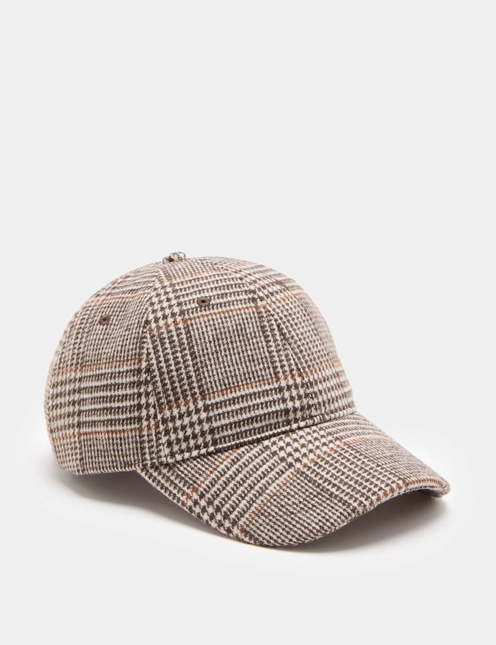 M&S Women's Checked Baseball Hat with Wool - Natural Mix