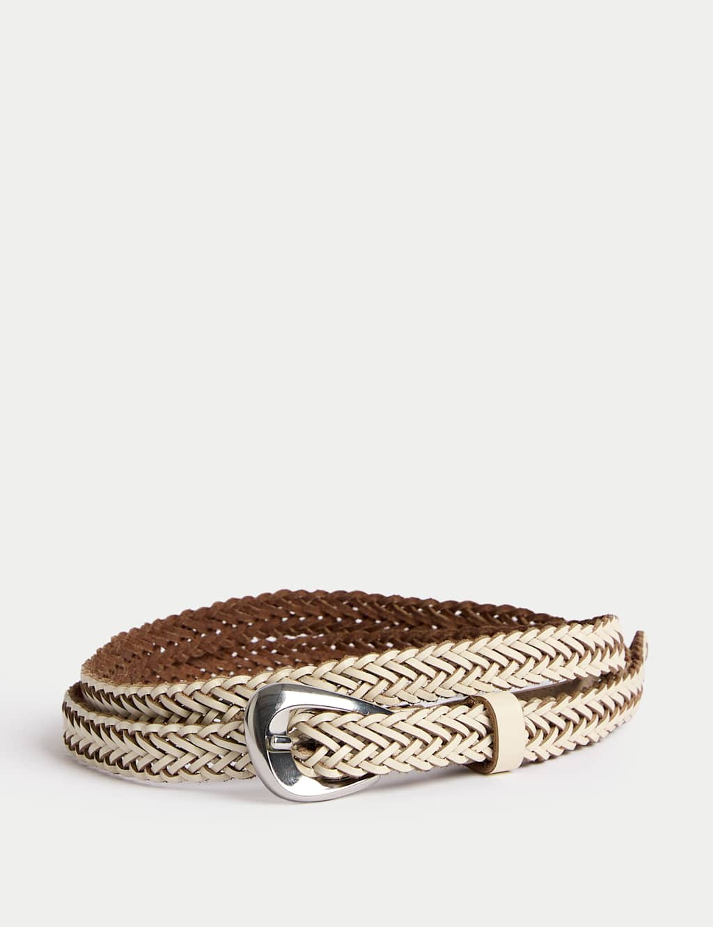 Leather Woven Feature Buckle Skinny Jeans Belt