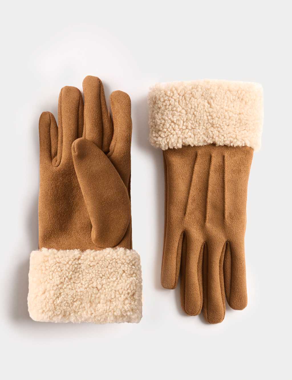 M&S Faux Suede Cuffed Gloves Natural