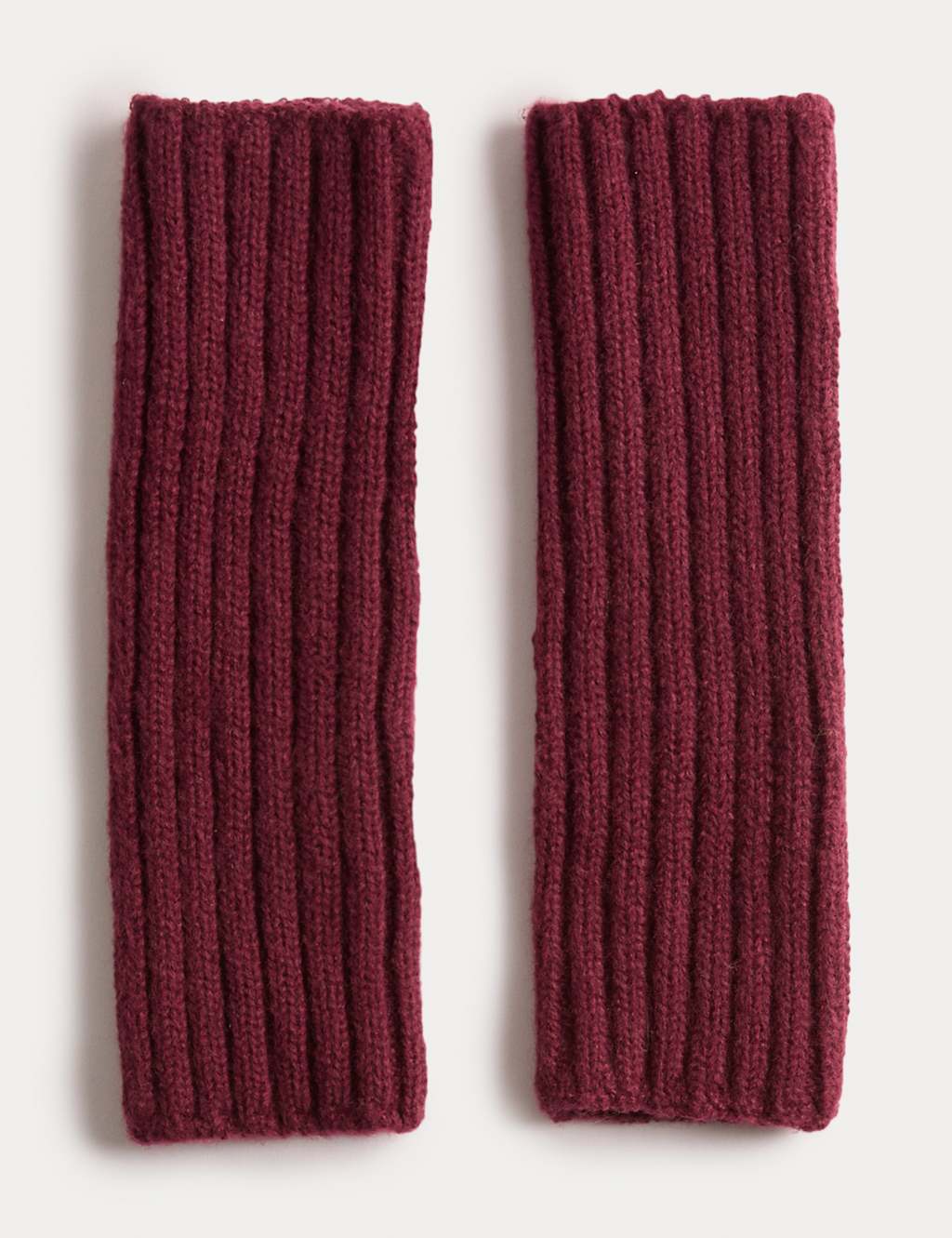 M&S Knitted Rib Fingerless Gloves Burgundy