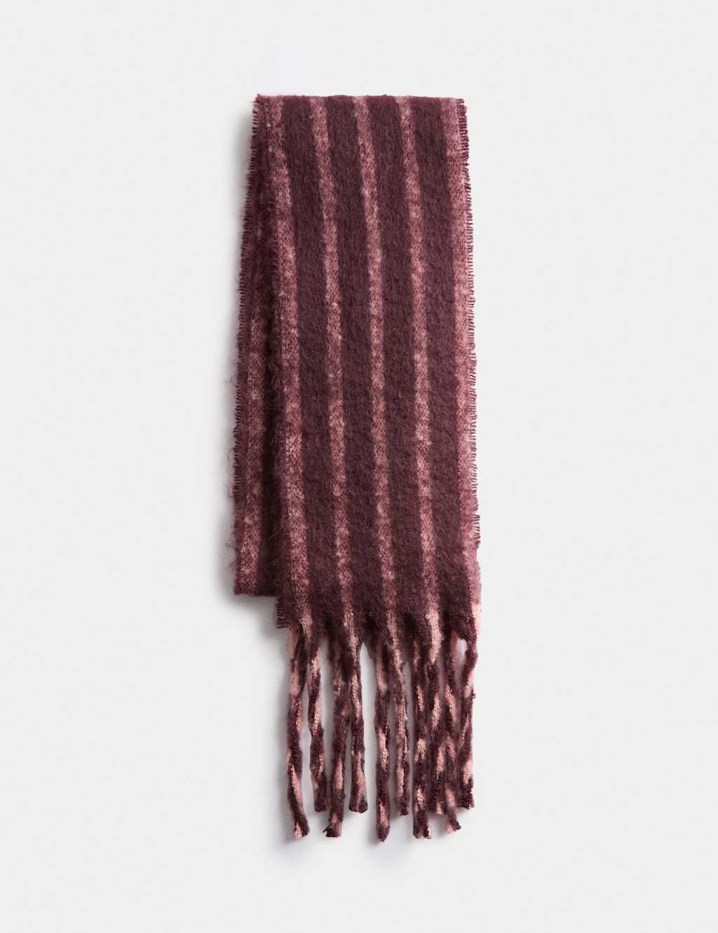 M&S Collection Women's Striped Brushed Scarf - Burgundy Mix, Burgundy Mix