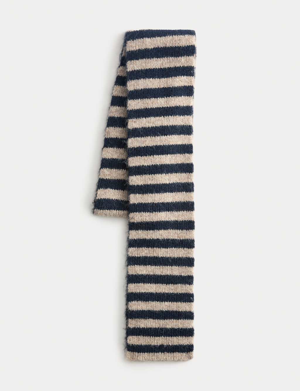 M&S Brushed Striped Skinny Scarf with Wool Navy