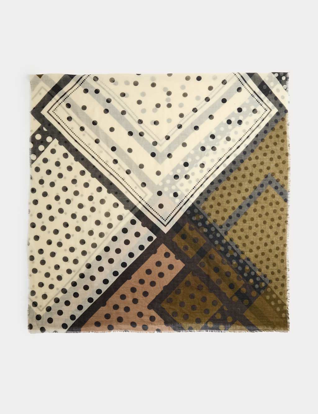 M&S Women's Polka Dot Lightweight Scarf with Wool - Black Mix