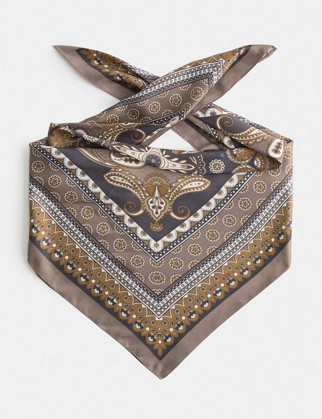 M&S Women's Satin Printed Scarf - Brown Mix