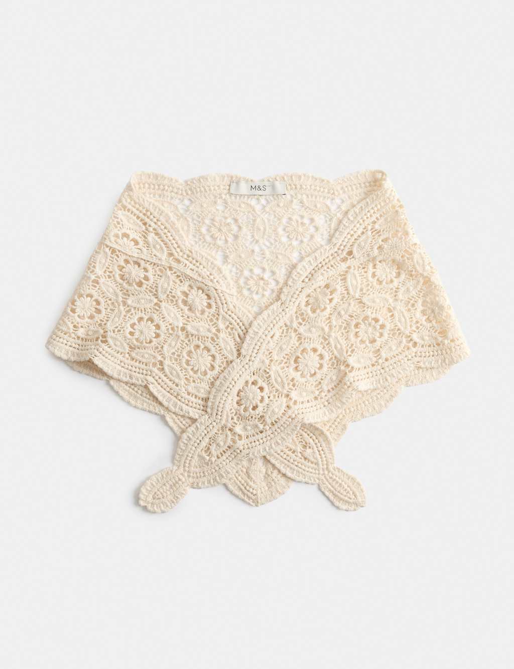 M&S Women's Pure Cotton Lace Triangle Scarf - Ivory