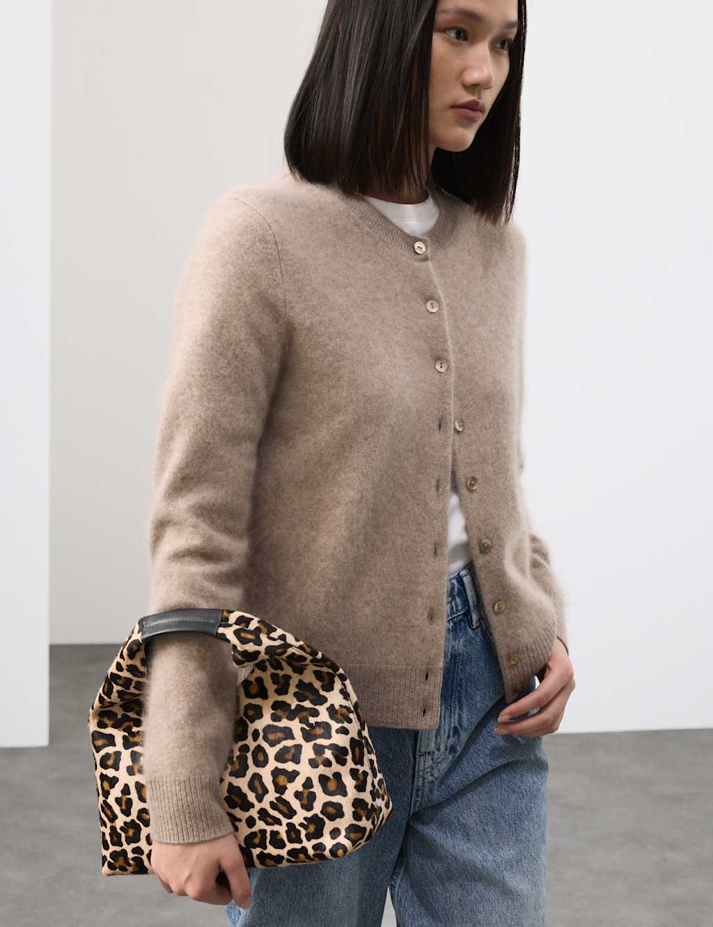 Autograph Hair On Leather Animal Print Triangle Grab Bag Natural Mix