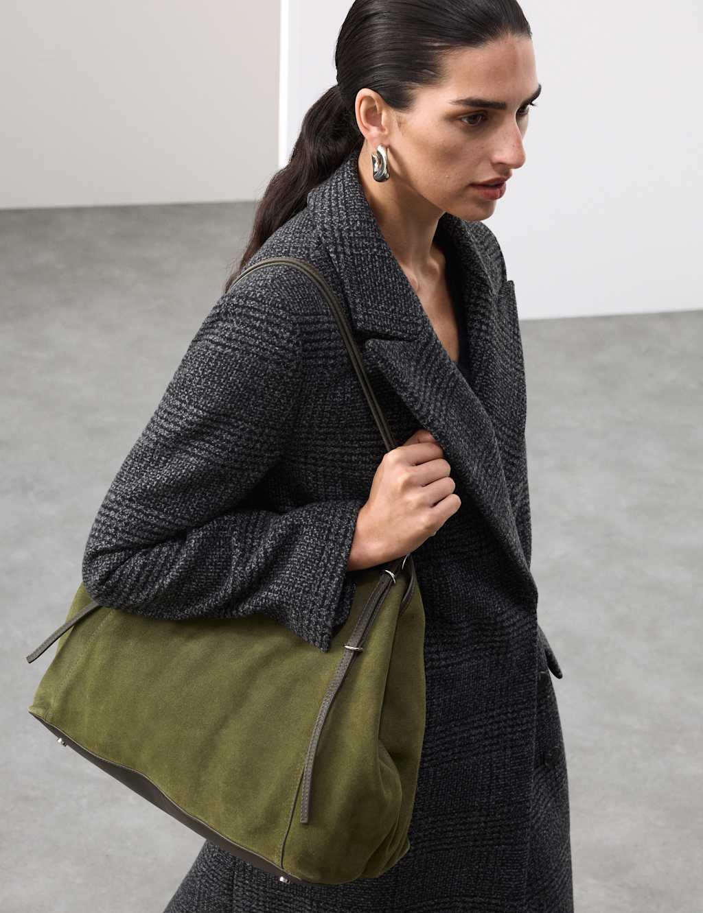 Autograph Suede Skinny Buckle Tote Bag Olive