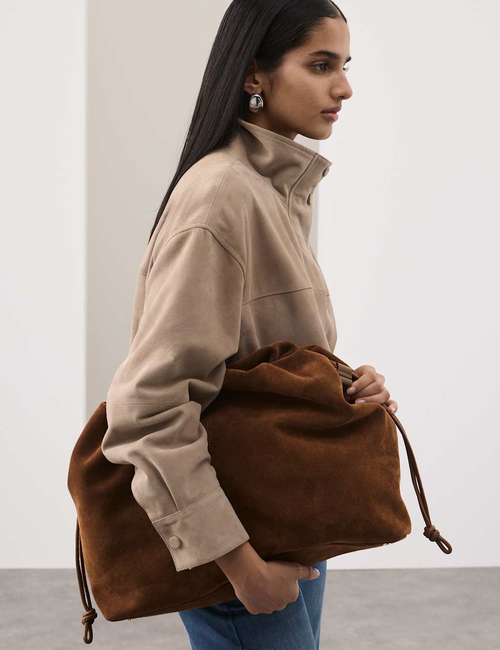 Autograph Women's Suede Drawstring Shoulder Bag - Tan