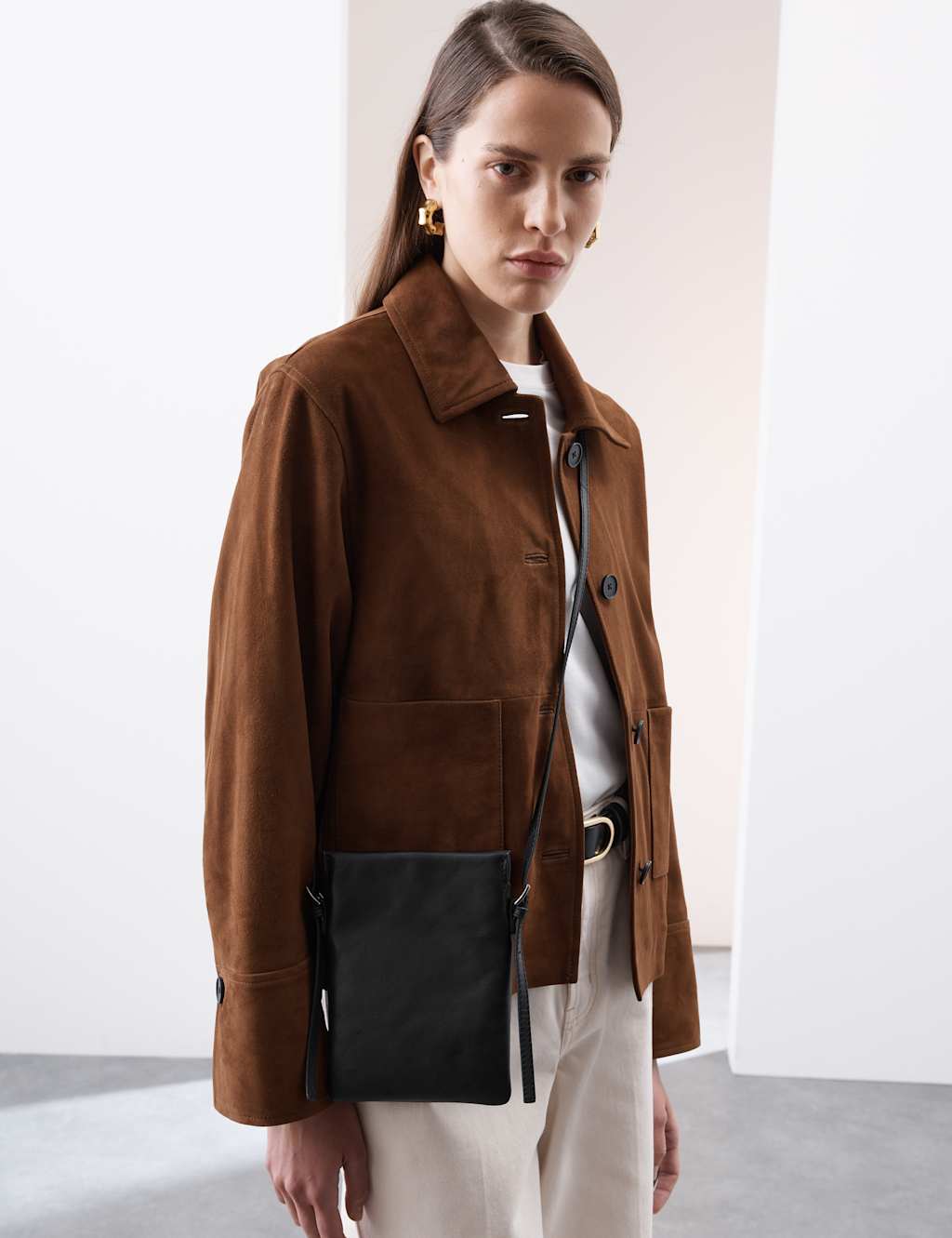 Leather Buckle Detail Cross Body Bag
