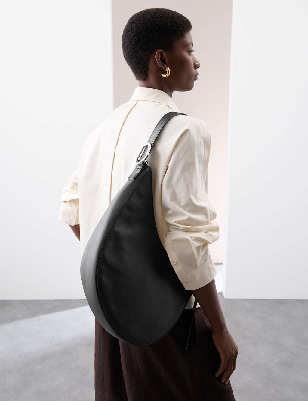 Pure Leather Buckle Shoulder Bag