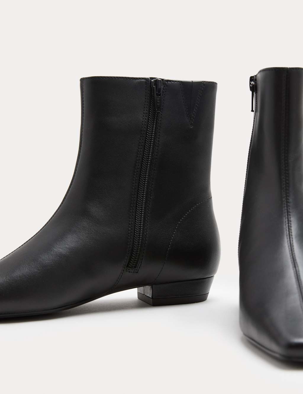 M&S Leather Chisel Toe Ankle Boots Black