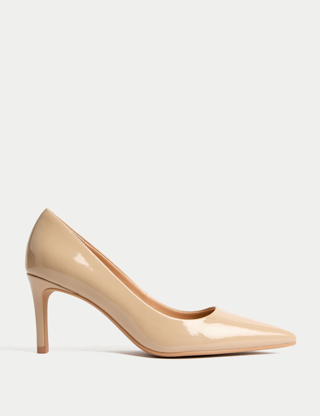 M&S Patent Stiletto Heel Pointed Court Shoes Caramel