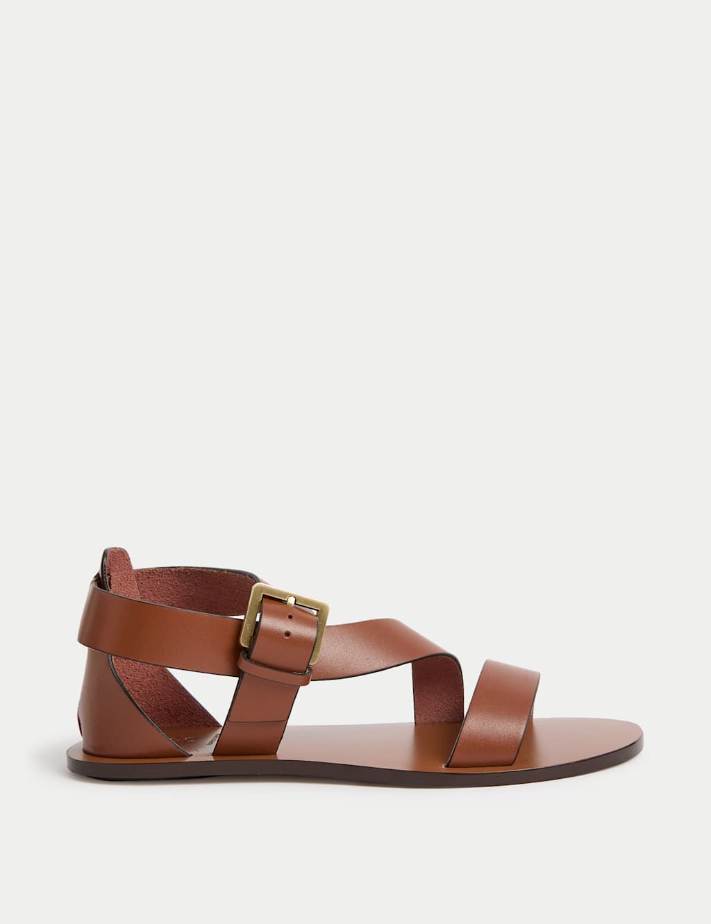 Leather Crossover Ankle Strap Flat Sandals