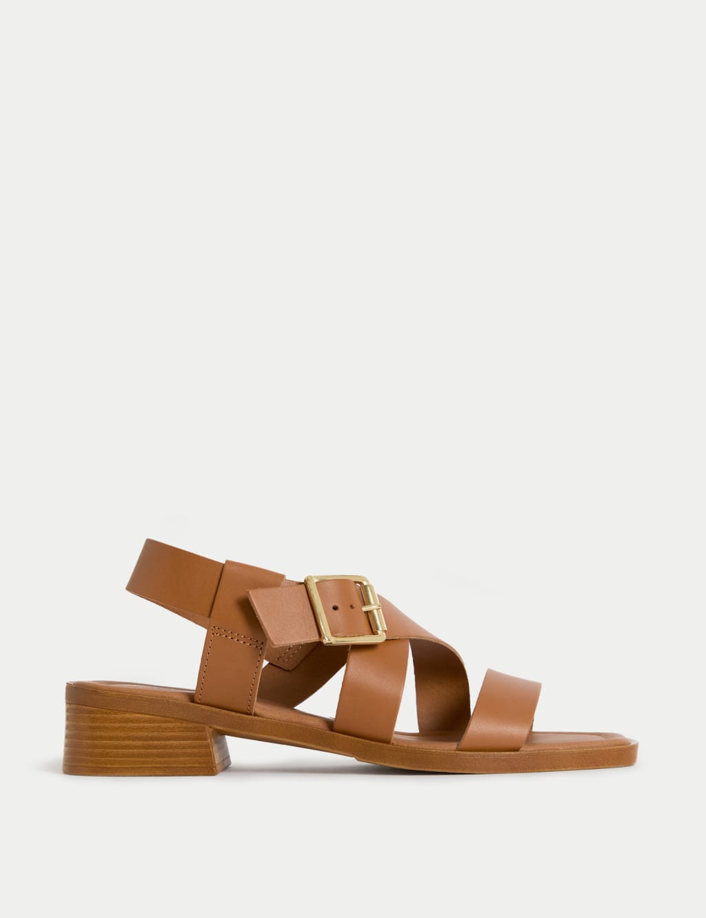 Leather Buckle Strappy Block Heel Sandals