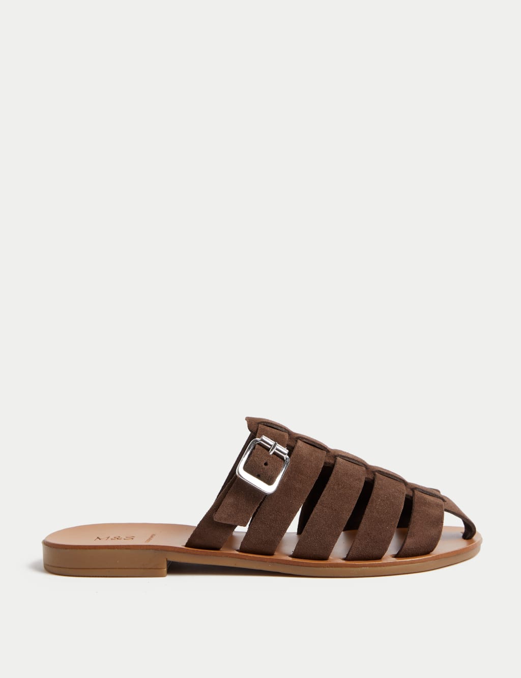 Suede Buckle Flat Mules