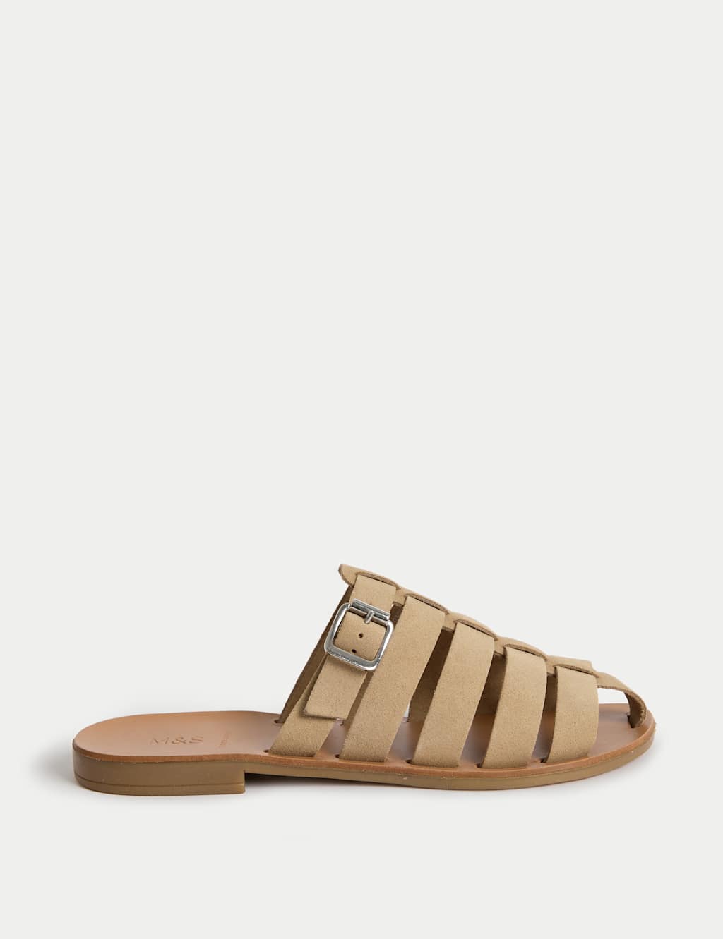 M&S Collection Women's Suede Buckle Flat Mules - 6 - Natural, Brown,Natural