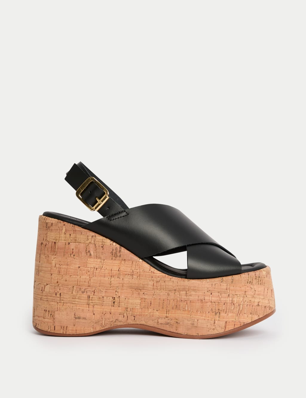 Leather Crossover Ankle Strap Wedge Sandals