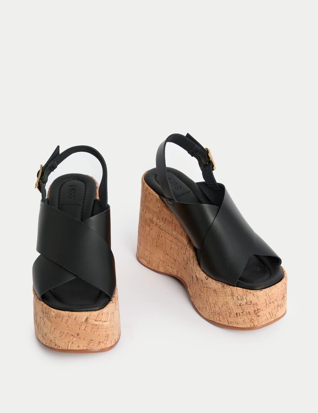 Marks and spencer black wedge sandals hot sale