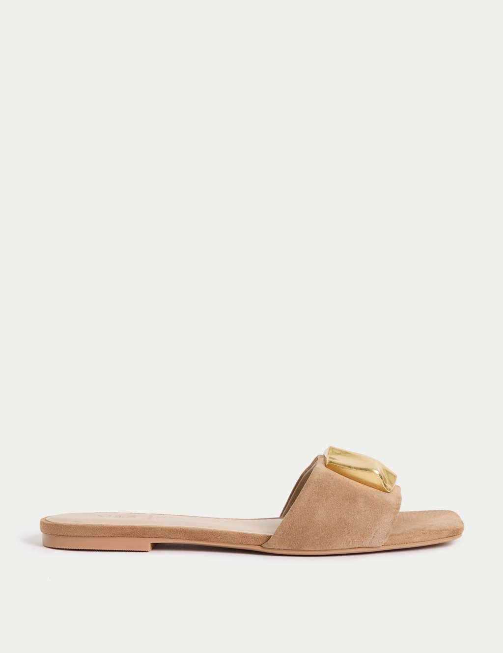 Suede Gold Detail Flat Mule Sandal