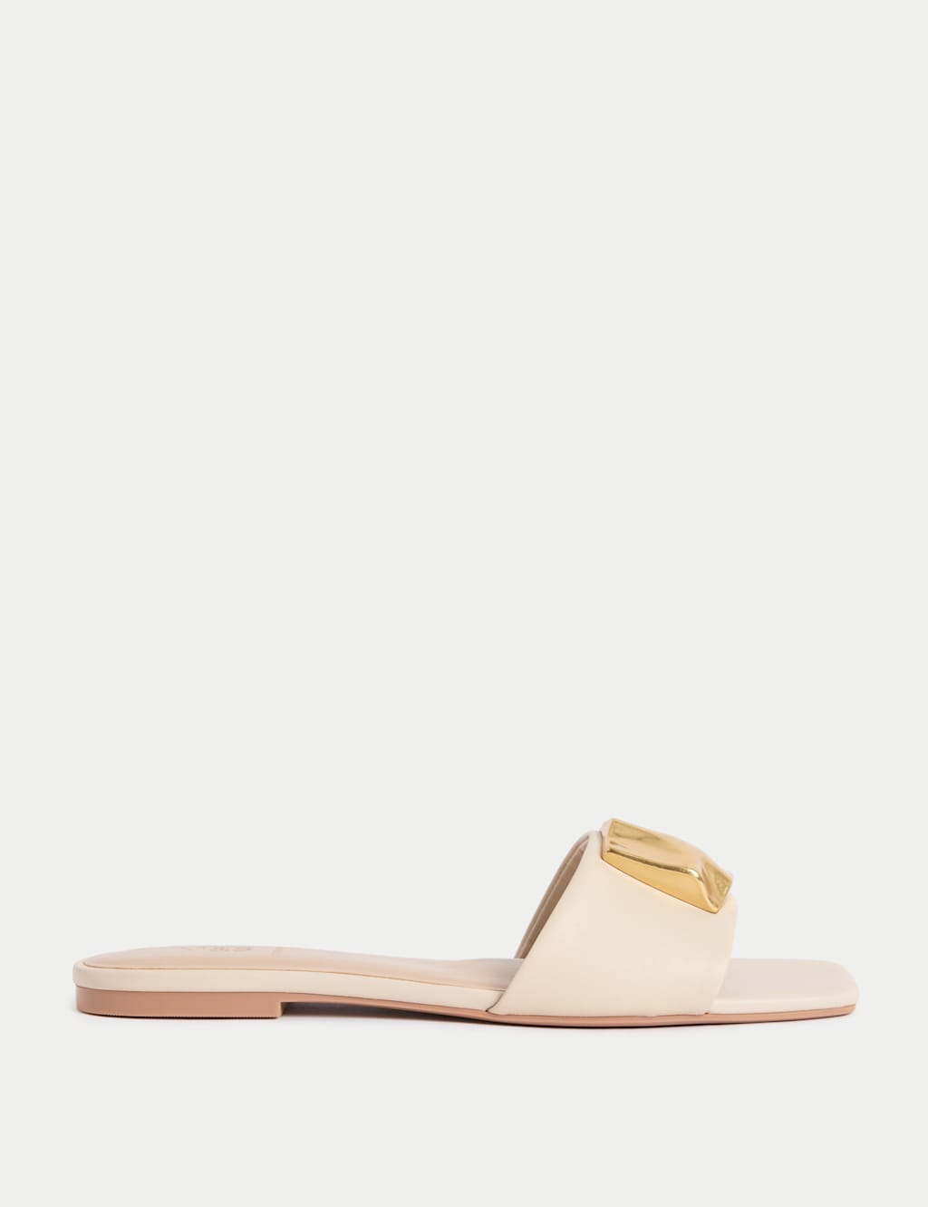 Leather Gold Detail Flat Mule Sandals