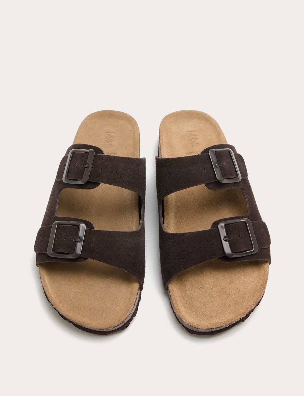 M&S Women's Suede Buckle Footbed Mules - 7 - Brown