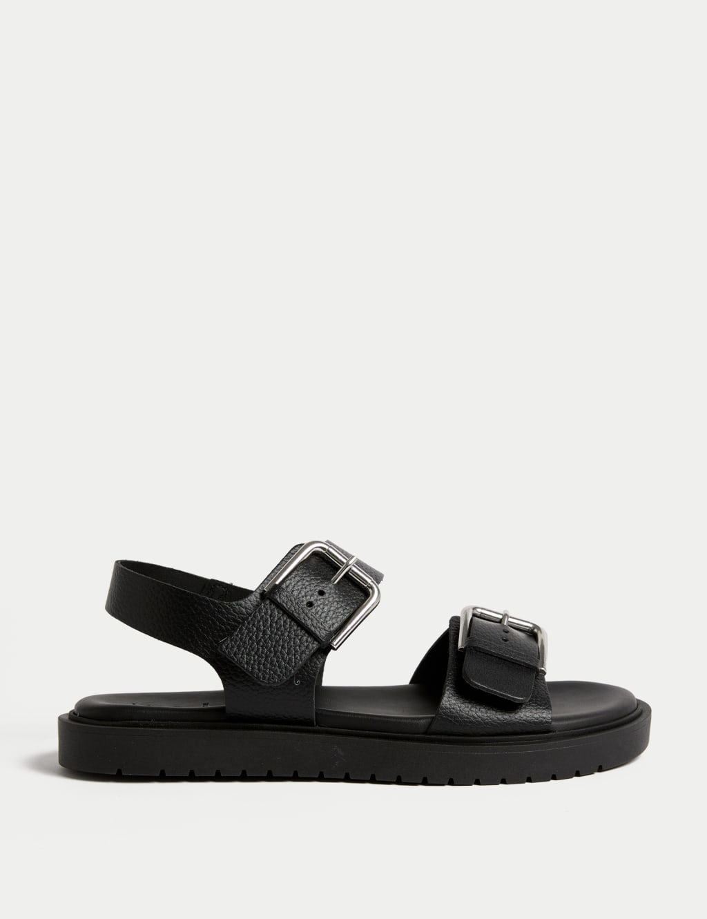 Leather Buckle Flatform Sandals