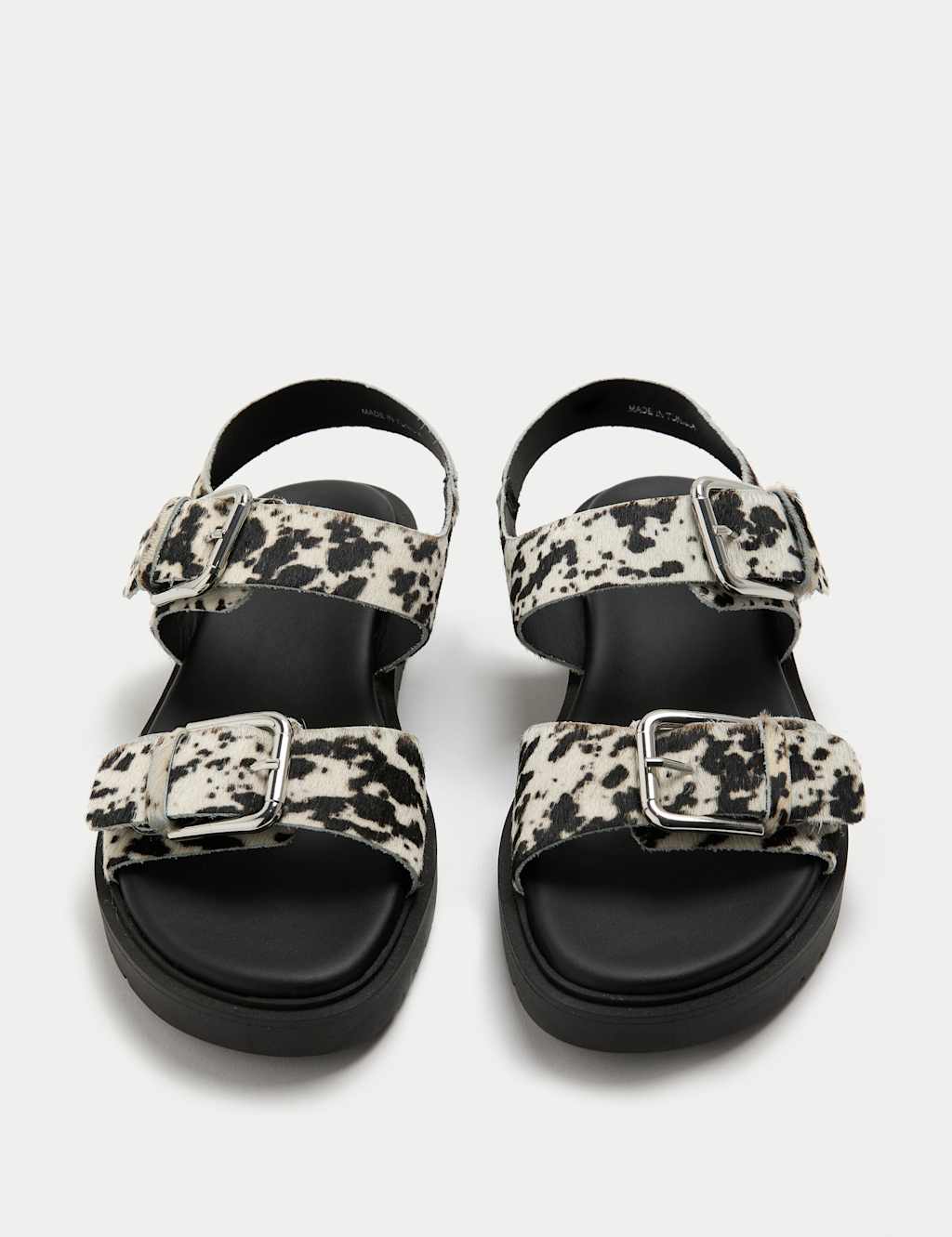 M&S Collection Women's Leather Cow Print Double Buckle Sandals - 3 - Black Mix, Black Mix