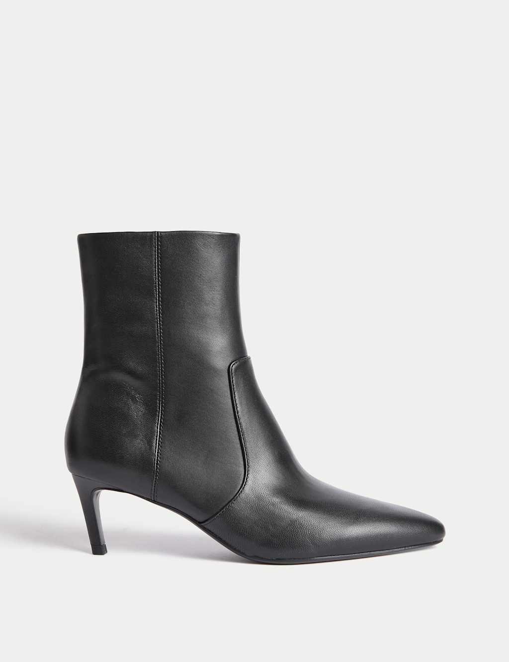 M&S Leather Kitten Heel Pointed Ankle Boots Black