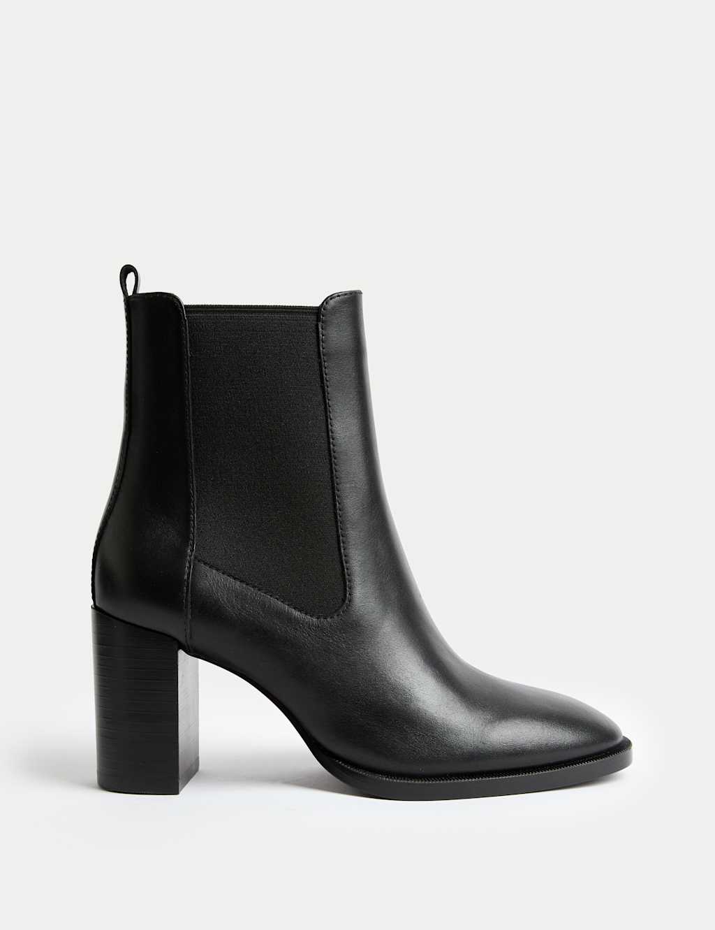 M&S Leather Chelsea Block Heel Ankle Boots Black