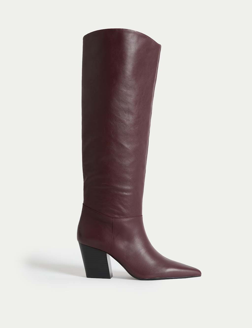 M&S Leather Pointed Knee High Boots Burgundy