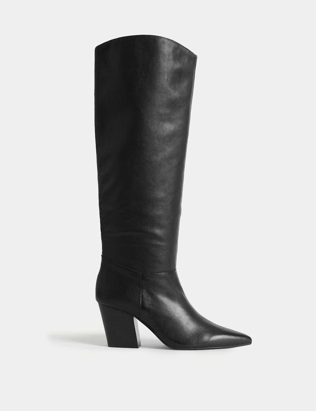 M&S Leather Pointed Knee High Boots Black