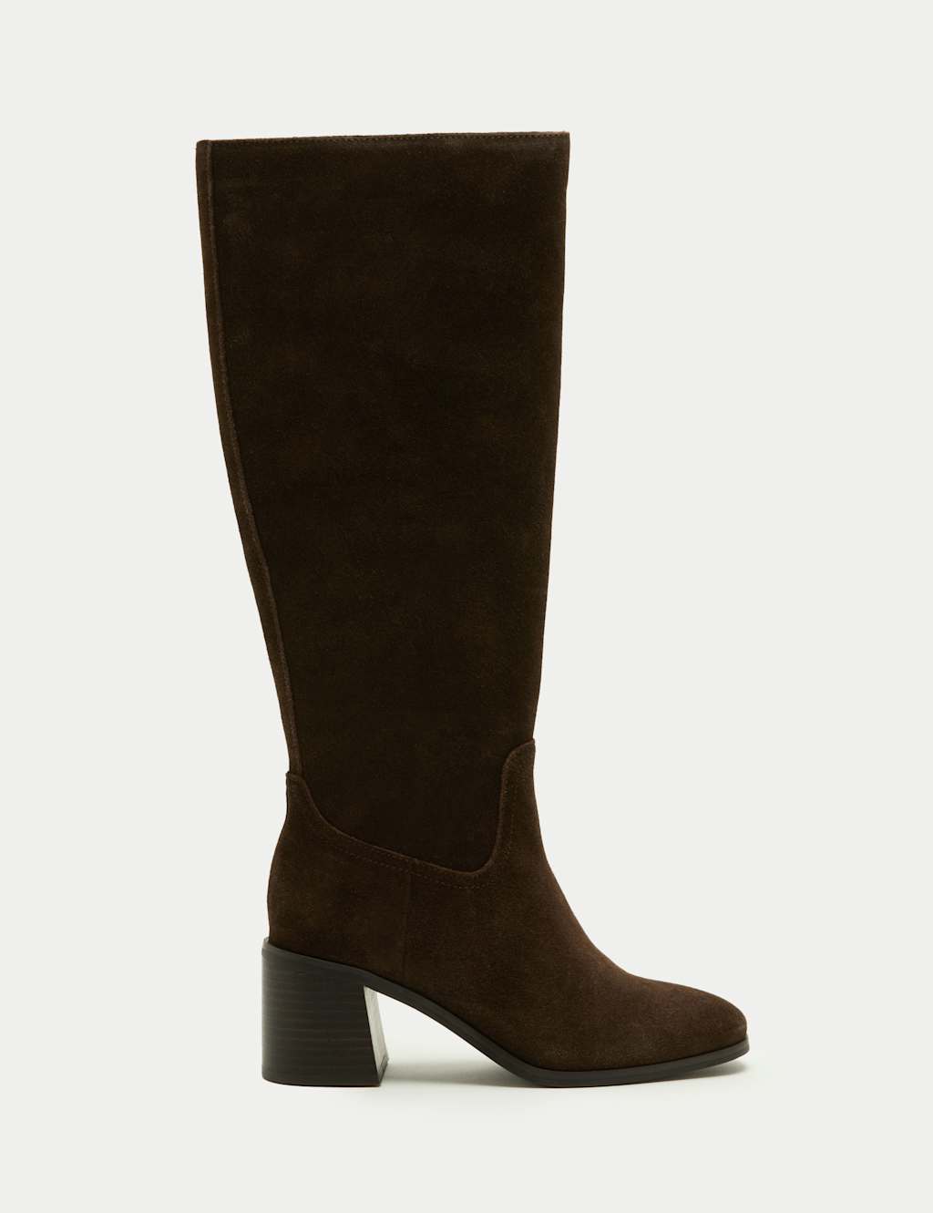 M&S Suede Block Heel Knee High Boots Chocolate