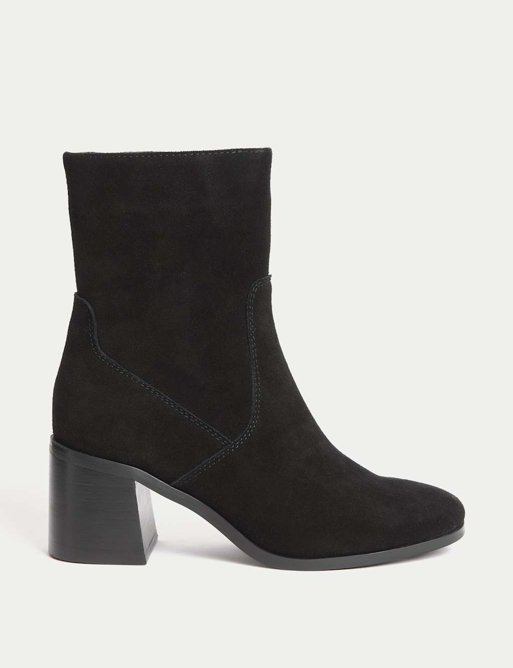 M&S Suede Block Heel Ankle Boots Black
