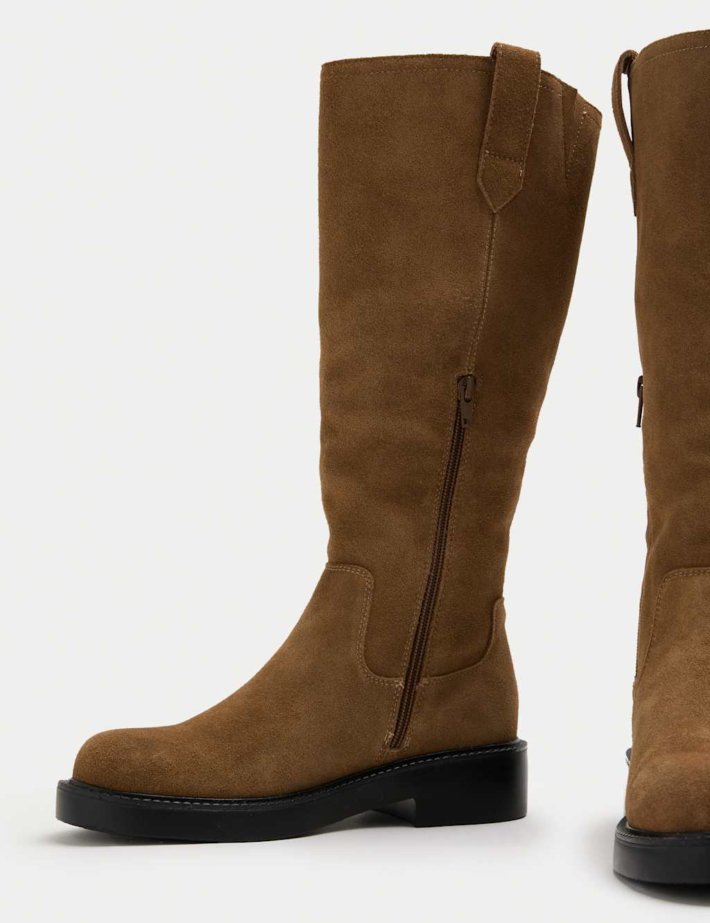 M&S Suede Faux Fur Lined Knee High Boots Taupe