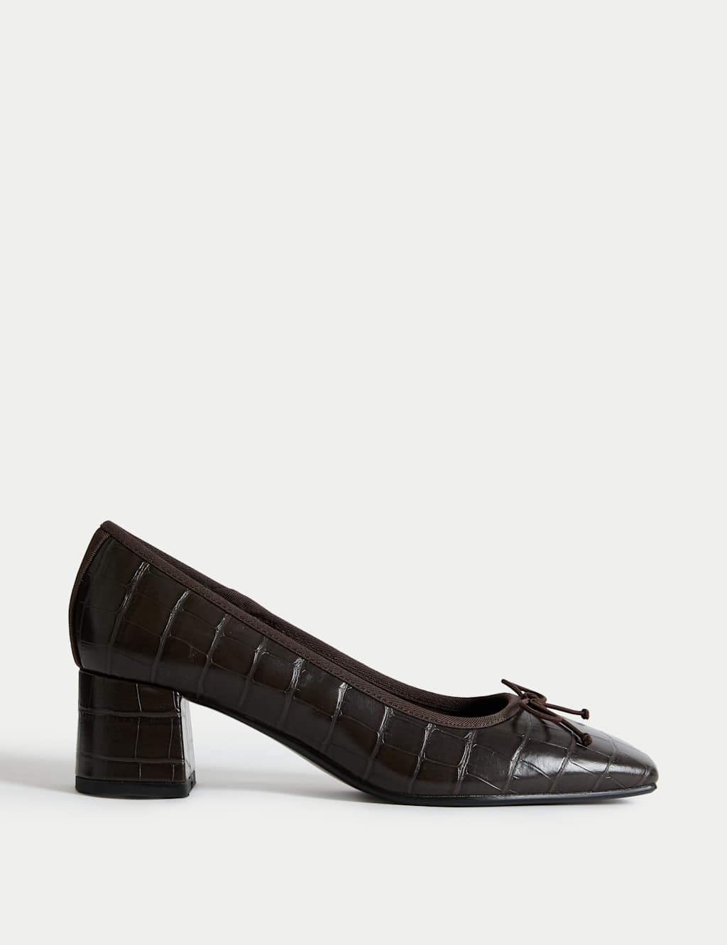 M&S Croc Block Heel Court Shoes Brown