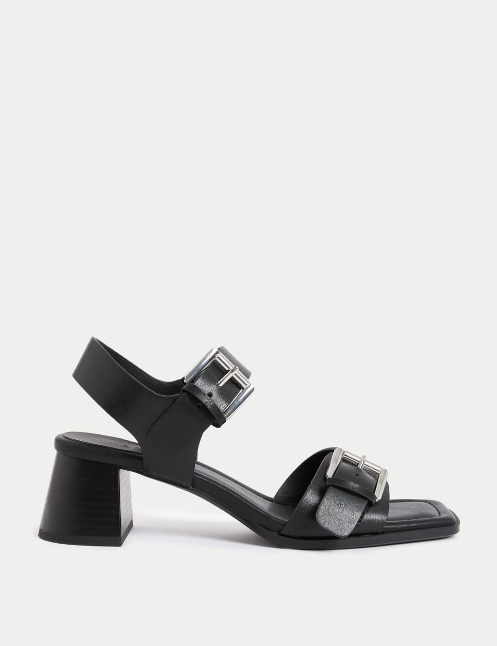 Double Buckle Block Heel Sandal