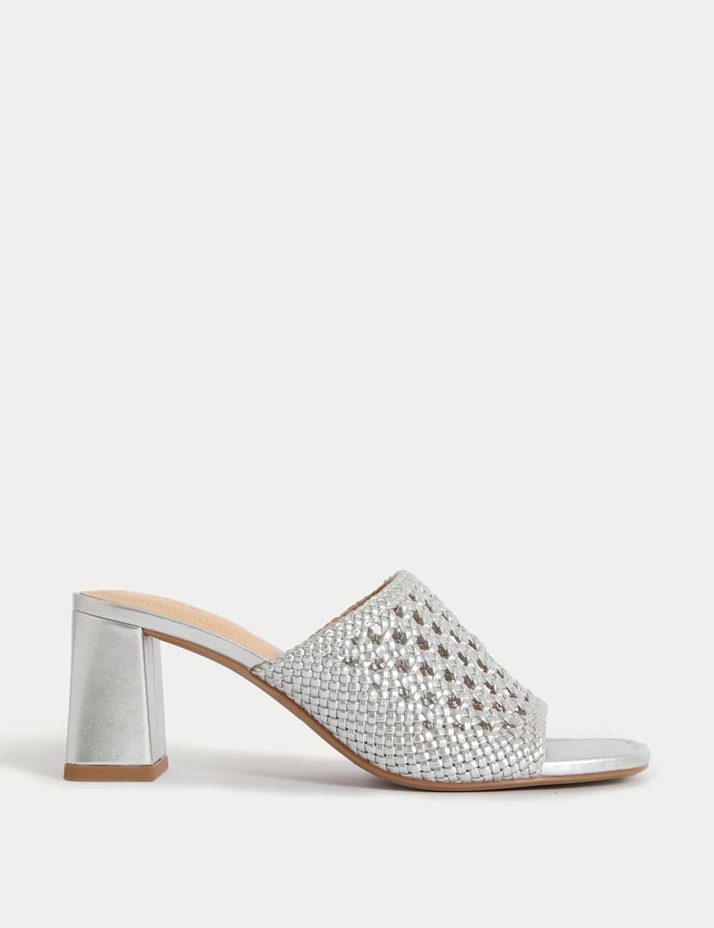 Woven Block Heel Open Toe Mules