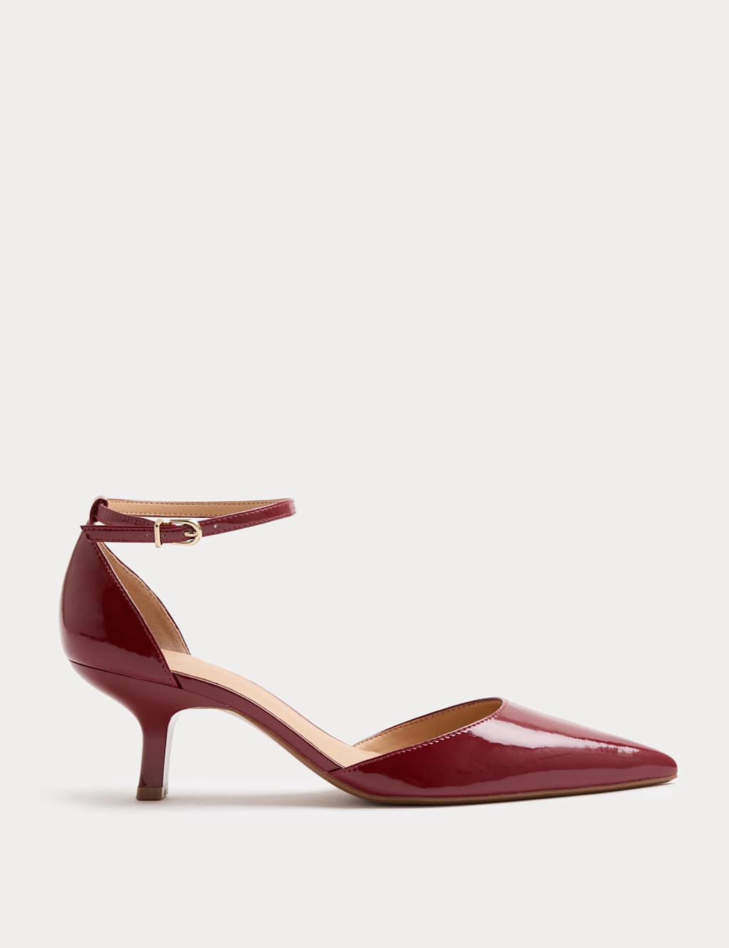 M&S Ankle Strap Kitten Heel Pointed Court Shoes Burgundy