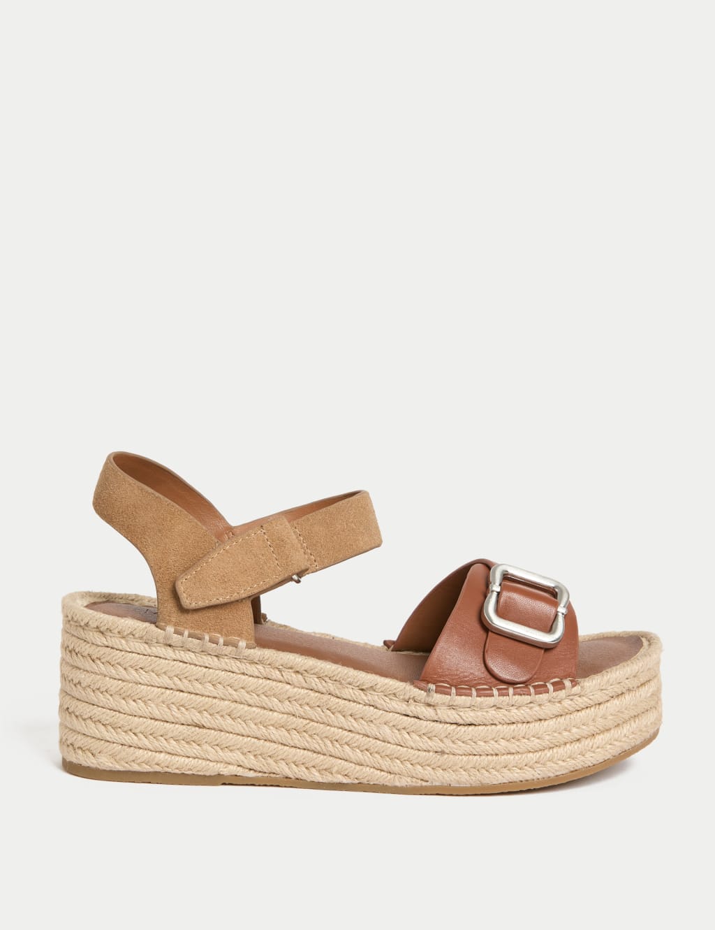 Leather Buckle Flatform Espadrilles