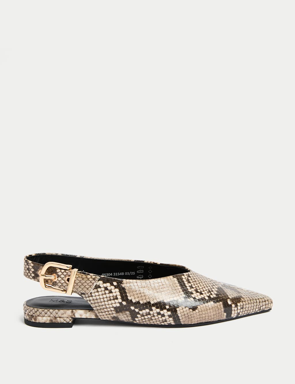 M&S Snake Print Flat Pointed Slingback Shoes Brown Mix